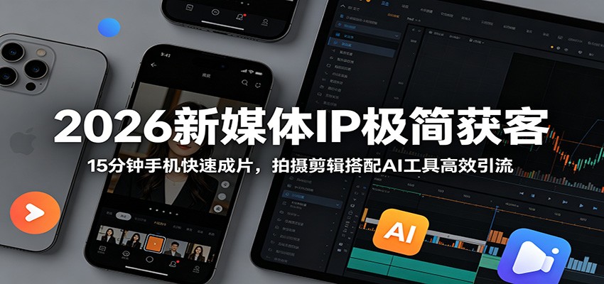 2026新媒体IP极简获客：15分钟手机快速成片，拍摄剪辑搭配AI工具高效引流-千城资源网