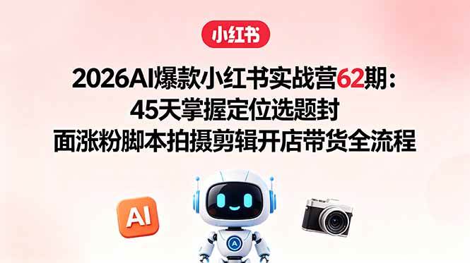 （18606期）2026AI爆款小红书实战营62期：45天掌握定位选题封面涨粉脚本拍摄剪辑开店带货全流程-千城资源网