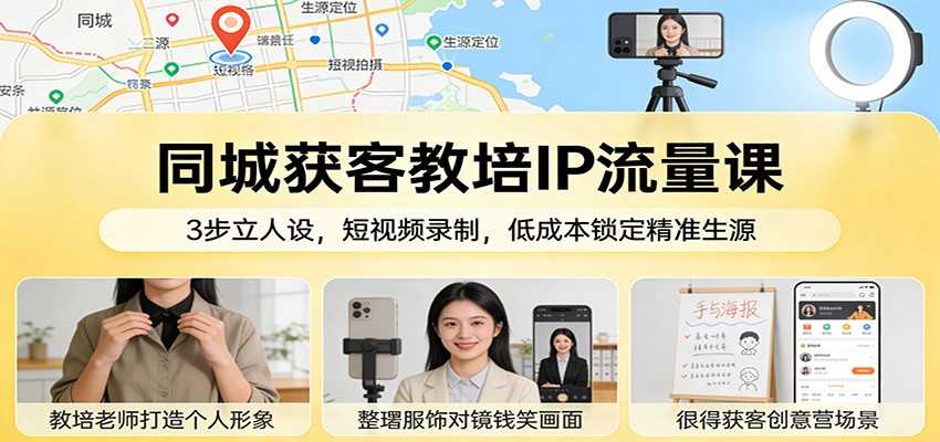 同城获客教培IP流量课：3步立人设，短视频录制，低成本锁定精准生源-千城资源网