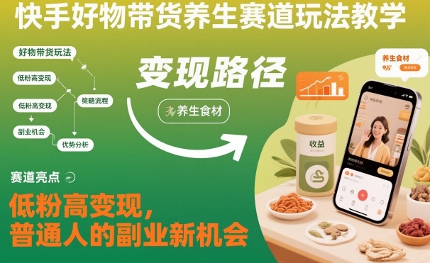 快手好物带货养生赛道玩法教学，低粉高变现，普通人的副业新机会-千城资源网