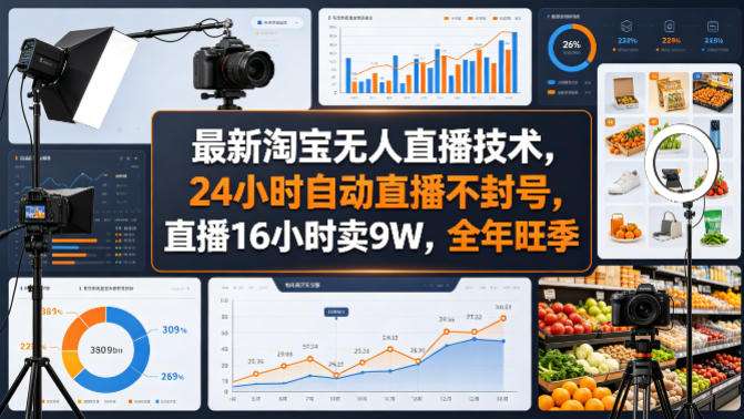 最新淘宝无人直播技术，24小时自动直播不封号，直播16小时卖9W，全年旺季【揭秘】-千城资源网