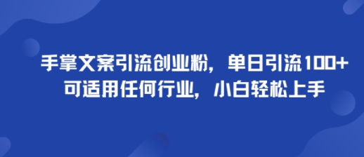 手掌文案引流创业粉，单日引流100+，可适用任何行业，小白轻松上手-千城资源网