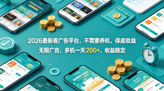 2026最新看广告平台，不需要养机，保底收益，无限广告，多机一天200+，收益稳定【揭秘】-千城资源网