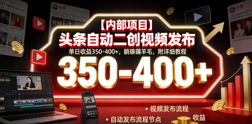 【内部项目】头条自动二创视频发布，单日收益350-400+，躺賺薅羊毛，附详细教程【揭秘】-千城资源网
