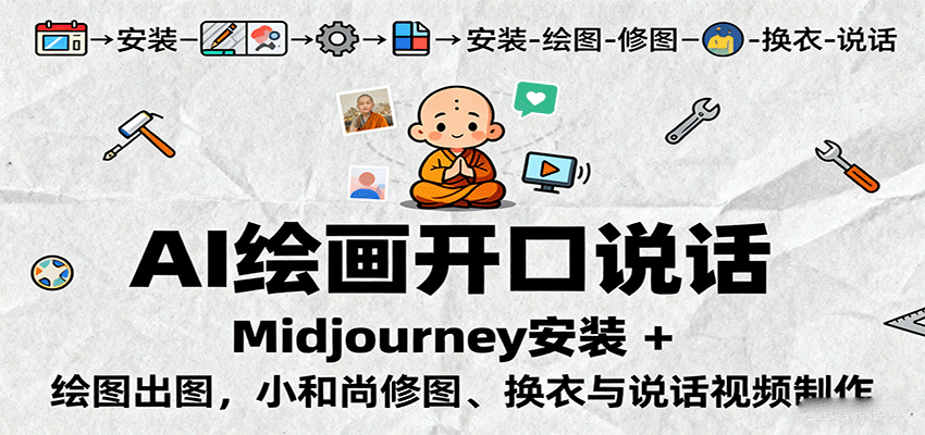 AI绘画开口说话，Midjourney安装 + 绘图出图，小和尚修图、换衣与说话视频制作-千城资源网