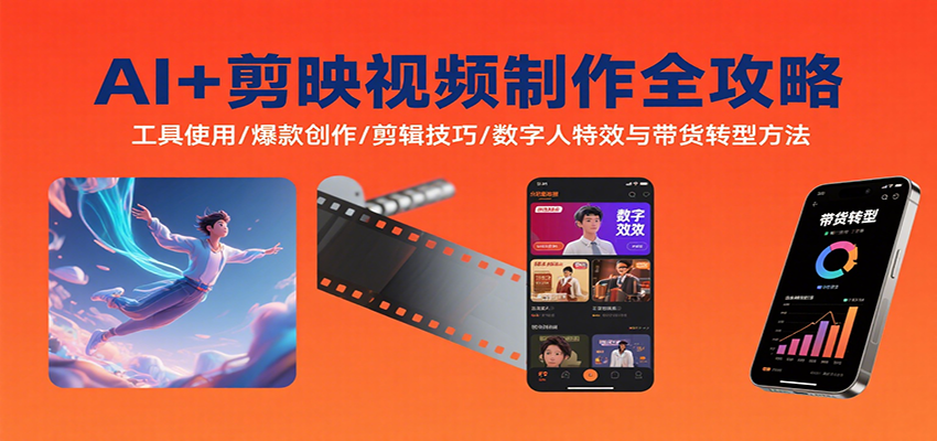 AI+剪映视频制作全攻略：工具使用/爆款创作/剪辑技巧/数字人特效与带货转型方法-千城资源网