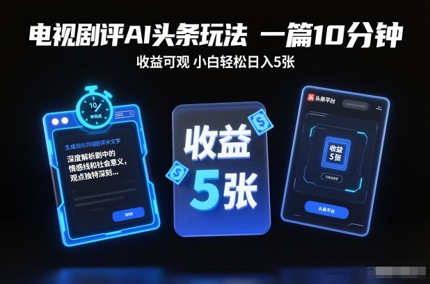 电视剧评AI头条玩法，一篇10分钟，收益可观，小白轻松日入5张+【独家】-千城资源网