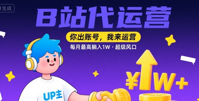 【B站代运营 】你出账号，我来运营，每月最高躺入1W，超级风口【揭秘】-千城资源网