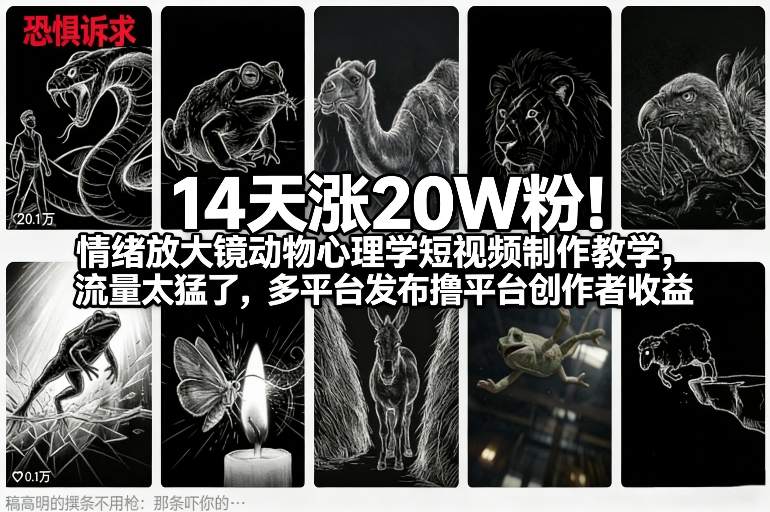 14天涨20W粉！情绪放大镜动物心理学短视频制作教学，流量太猛了，多平台发布撸平台创作者收益-千城资源网
