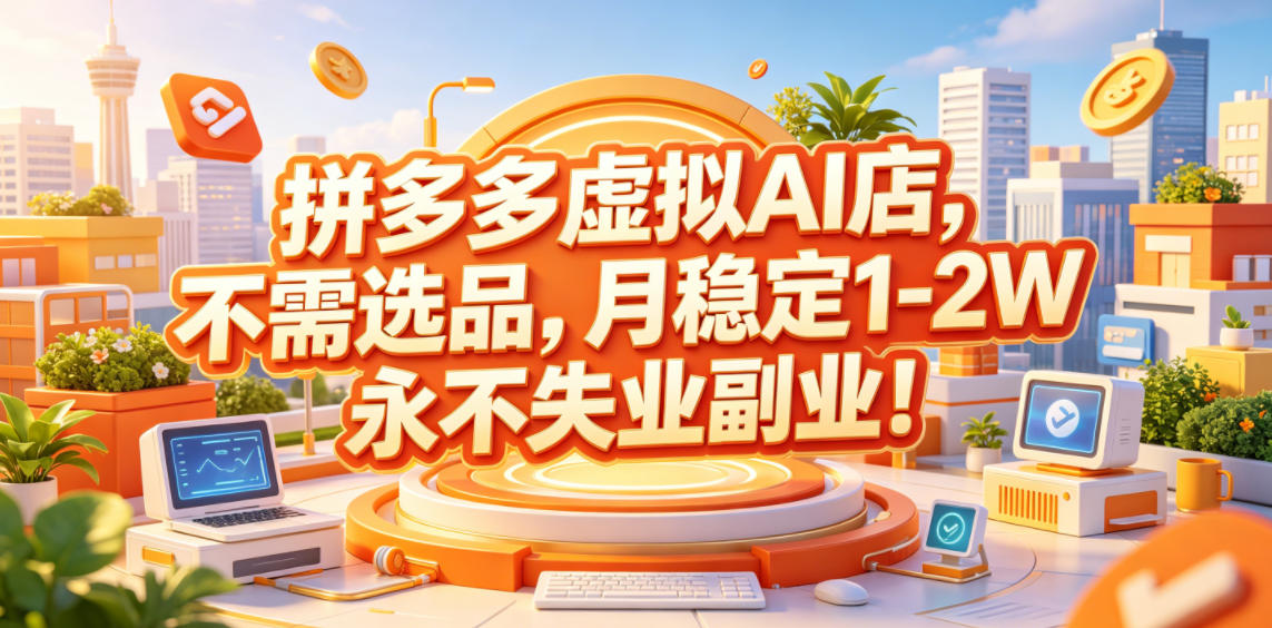 拼多多虚拟AI店，不需选品，月稳定1-2W，永不失业副业！【揭秘】-千城资源网