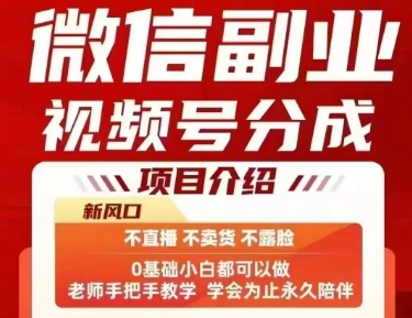 微信副业视频号分成，不直播 不卖货 不露脸，三五分钟即可完成一条作，每日收益几十、几张不等-千城资源网