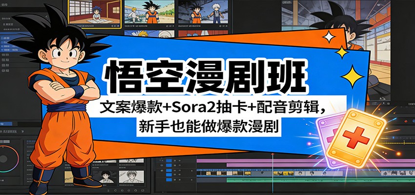 悟空漫剧班：文案爆款+Sora2抽卡+配音剪辑，新手也能做爆款漫剧-千城资源网