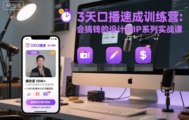 3天口播速成训练营，会搞钱的设计师IP系列实战课-千城资源网