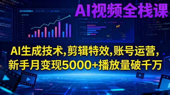 （16603期）AI视频全栈课:AI生成技术,剪辑特效,账号运营,新手月变现5000+播放量破千万-千城资源网