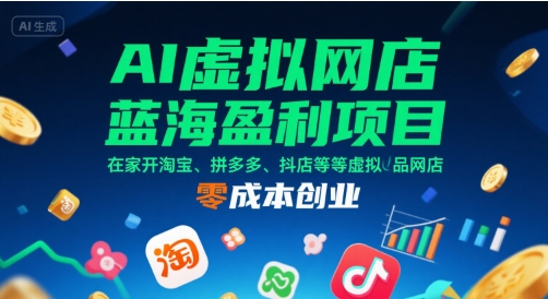 AI虚拟网店蓝海盈利项目，在家开淘宝、拼多多、抖店等虚拟品网店，零成本创业-千城资源网