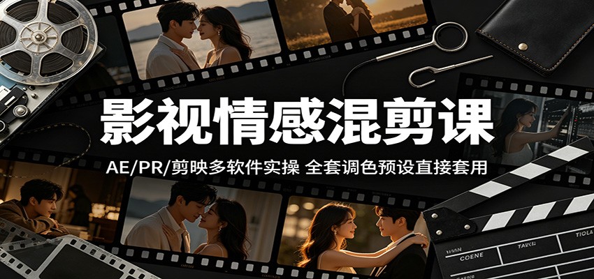 影视情感混剪课：AE/PR/剪映多软件实操，全套调色预设直接套用-千城资源网