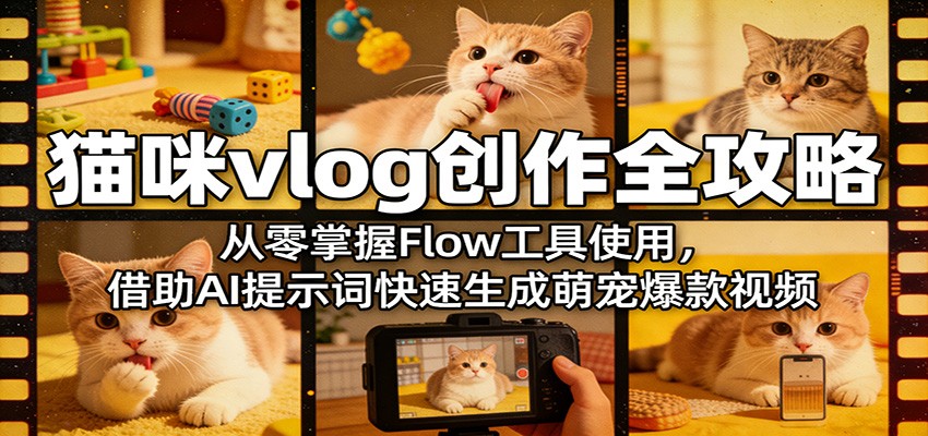 猫咪vlog创作全攻略：从零掌握Flow工具使用，借助AI提示词快速生成萌宠爆款视频-千城资源网