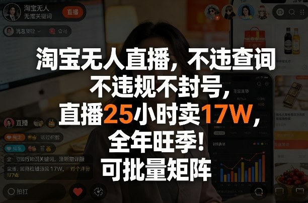 淘宝无人直播，不违规不封号，直播25小时卖17W，全年旺季！可批量矩阵【揭秘】-千城资源网