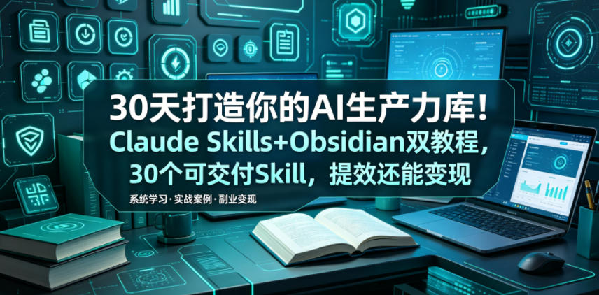 30天打造你的AI生产力库！Claude Skills+Obsidian 双教程，30 个可交付 Skill，提效还能变现-千城资源网