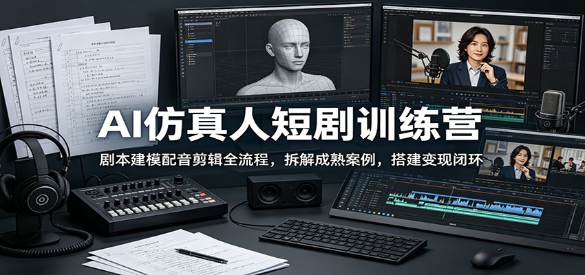 AI仿真人短剧训练营：剧本建模配音剪辑全流程，拆解成熟案例，搭建变现闭环-千城资源网