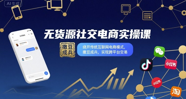 无货源社交电商实操课，绕开传统互联网电商模式，撒豆成兵，实现跨平台交易-千城资源网