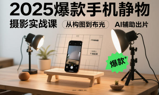 2025爆款手机静物摄影实战课，从构图到布光，不用贵设备，AI辅助出片-千城资源网
