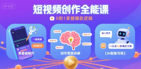 短视频创作课，短视频制作、创作思路、Ai写爆款文案-千城资源网