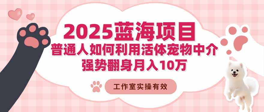 2025蓝海项目：普通人如何利用活体宠物中介，强势翻身月入10万-千城资源网