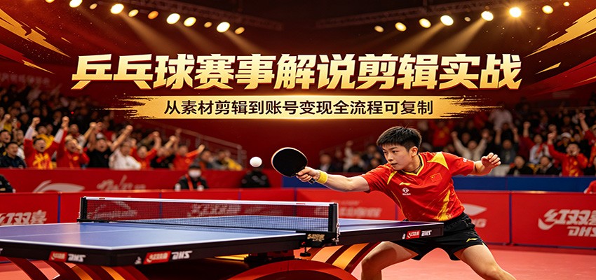 乒乓球赛事解说剪辑实战，从素材剪辑到账号变现全流程可复制-千城资源网