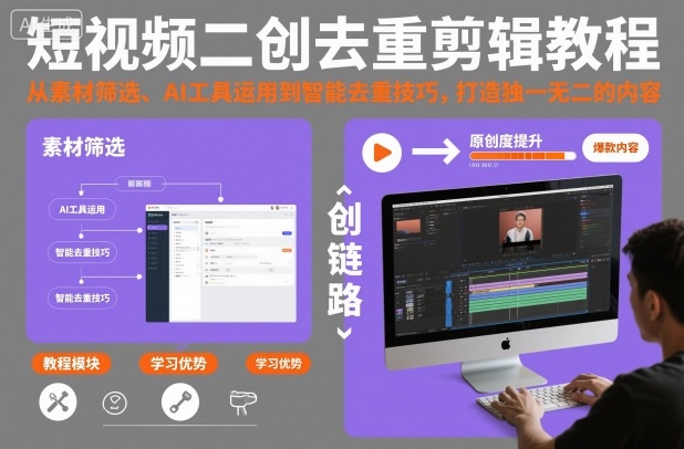 短视频二创去重剪辑教程，从素材筛选、AI工具运用到智能去重技巧，打造独一无二的内容-千城资源网