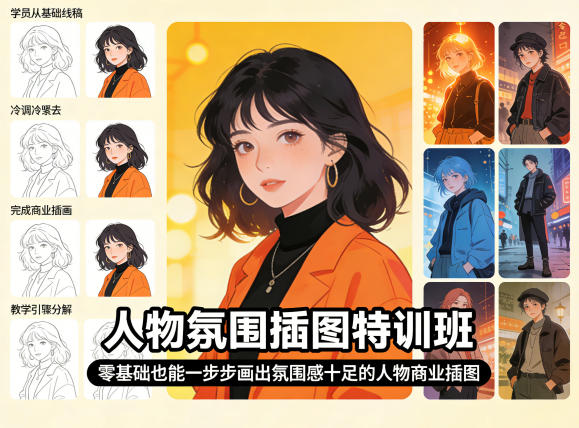 人物氛围插图特训班，零基础也能一步步画出氛围感十足的人物商业插图-千城资源网