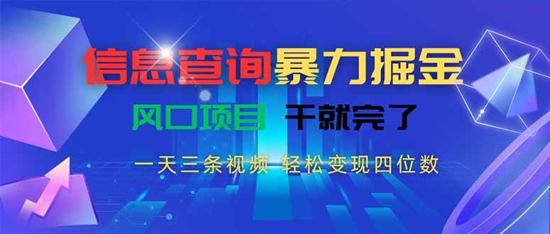 （15516期）信息查询暴力掘金，一天三条视频 轻松变现四位数，风口项目干就完了-千城资源网