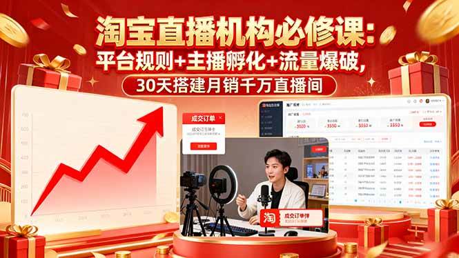 （16087期）淘宝直播机构必修课：平台规则/主播孵化/流量爆破,30天搭建月销千万直播间-千城资源网
