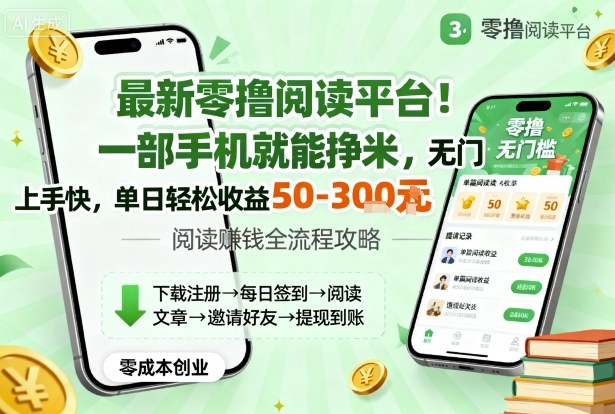 最新零撸阅读平台！一部手机就能挣米，无门槛上手快，单日轻松收益50-3张【揭秘】-千城资源网