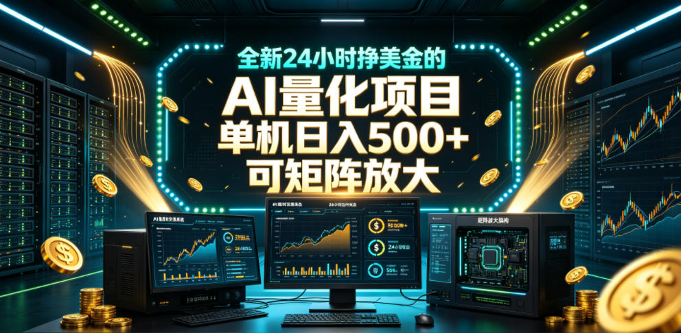 全新24小时挣美金的AI量化项目，单机日入500+，每天见收益，可矩阵放大【揭秘】-千城资源网