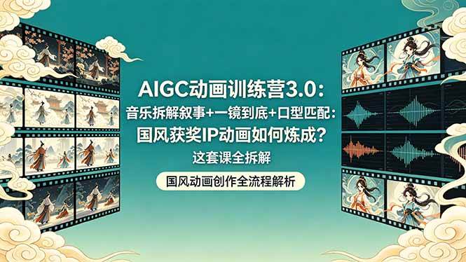 （18244期）AIGC动画训练营3.0：音乐拆解叙事+一镜到底+口型匹配：国风获奖IP动画如何炼成？这套课全拆解-千城资源网