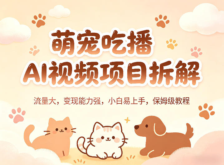 萌宠吃播AI视频项目拆解，流量大，变现能力强，小白易上手，保姆级教程-千城资源网