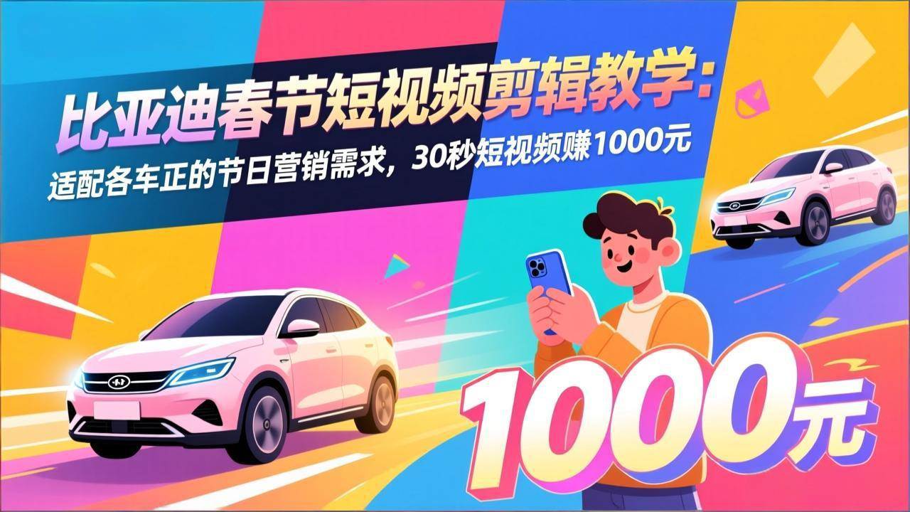 （17320期）比亚迪春节短视频剪辑教学：适配各车企的节日营销需求，30秒短视频赚1000元-千城资源网