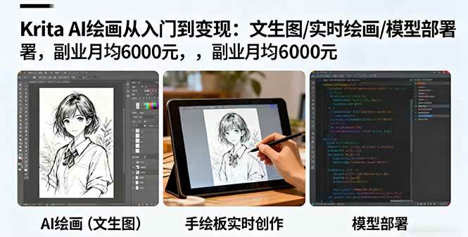 （16222期）Krita AI绘画从入门到变现：文生图/实时绘画/模型部署，副业月均6000元-千城资源网
