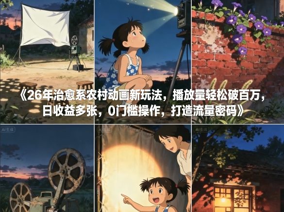 26年治愈系农村动画新玩法，播放量轻松破百万，日收益多张，0门槛操作，打造流量密码-千城资源网