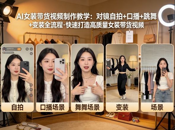 AI女装带货视频制作教学，对镜自拍、口播、跳舞、变装全流程，快速打造高质量女装带货视频-千城资源网