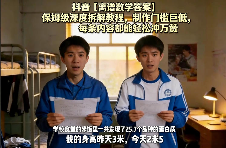 抖音【离谱数学答案】保姆级深度拆解教程，制作门槛巨低，每条内容都能轻松冲万赞，附详细步骤-千城资源网