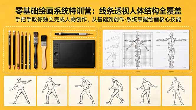 （18615期）零基础绘画系统特训营：线条透视人体结构全覆盖，手把手教你独立完成人物创作-千城资源网