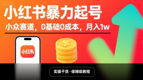 小红书暴力起号，小众赛道，0基础0成本，月入1w-千城资源网