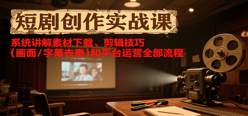 短剧创作实战课，系统讲解素材下载、剪辑技巧（画面/字幕去重）和平台运营全部流程-千城资源网