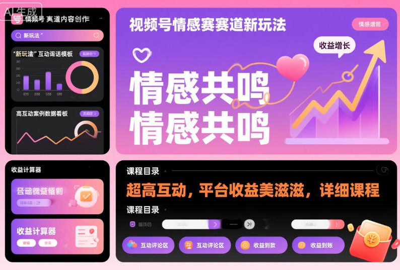 视频号情感赛道新玩法，超高互动，平台收益美滋滋，详细课程-千城资源网