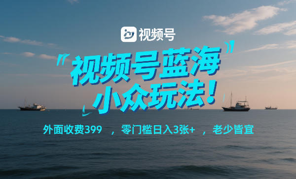视频号蓝海小众玩法！外面收费399，零门槛日入3张+，老少皆宜-千城资源网