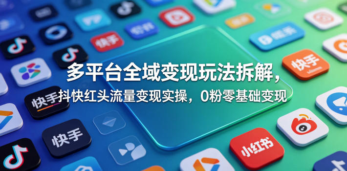 多平台全域变现玩法拆解，抖快红头流量变现实操，0粉零基础变现-千城资源网