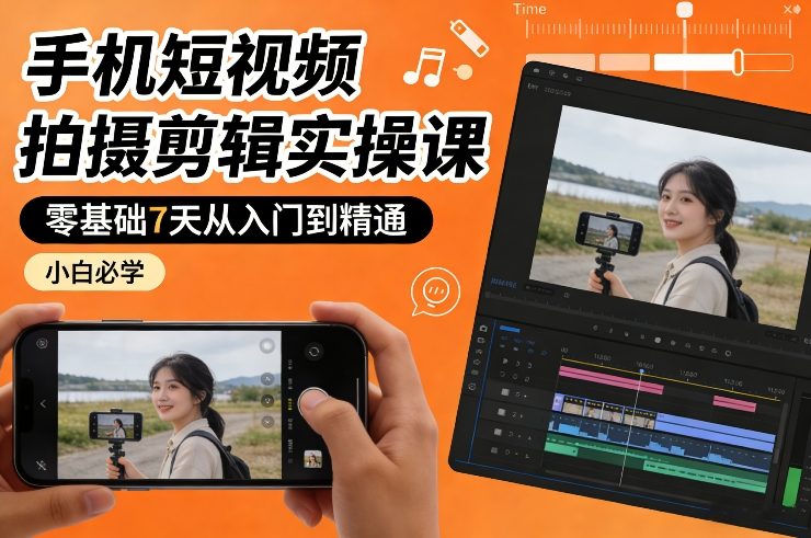 手机短视频拍摄剪辑实操课，零基础7天从入门到精通，小白必学-千城资源网