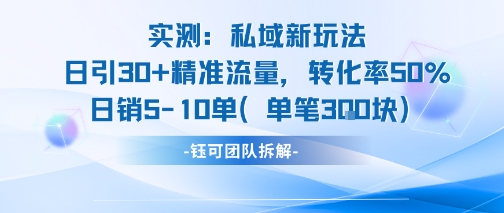 实测私域新玩法日引30加精准流量转化率50%日销5-10单每笔3张-千城资源网